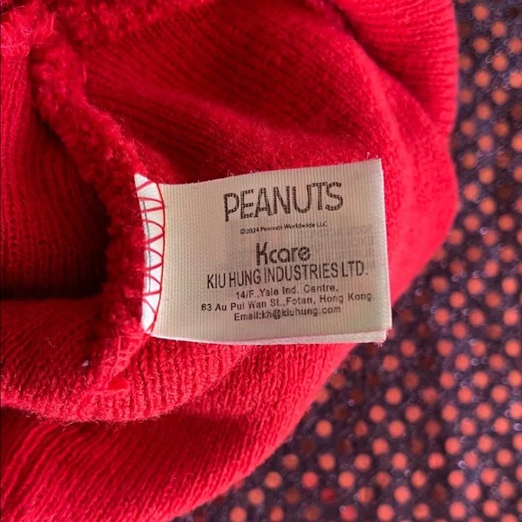 Red Beanie with Snoopy Embroidery Pom Pom - Picture 3 of 5